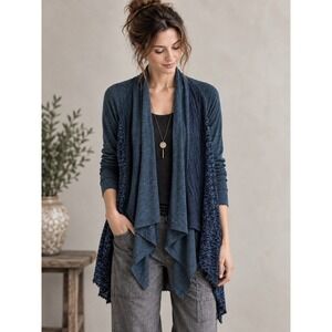 TINY Stratigraphy Cardigan Lagenlook Boho Blue Mixed Knit Draped Anthropologie S